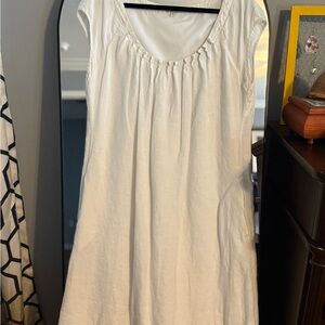 White Linen Pintucked Neck Women's Dress